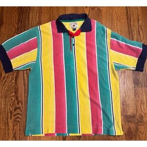 Cutter & Buck Mens Large Multi Color Striped Polo Shirt Short Sleeve Cotton L